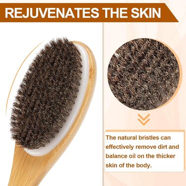 Бамбукова щітка для душу з вигнутим довгою ручкою, 42 см, скрабер для спини з натуральною щетиною, для чоловіків та жінок, пілінг для спини, мило для тіла для ванни або сухого пілінгу