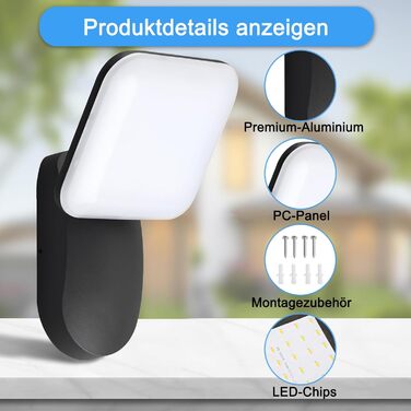 LED вуличний світильник на стіну, IP65, алюміній, 18W, 1600LM, 3000K, тепле біле світло для дому, гаража, саду, тераси
