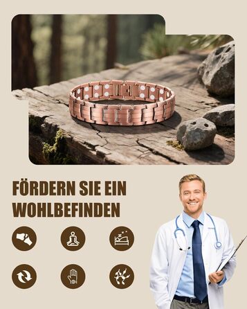 Масивне браслет на зап'ястя для чоловіків Jecanori з міді, регульований розмір, магнітний браслет з 3500 Гаус, подарункова коробка