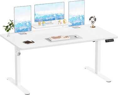 Adjustable Height Standing Desk with Monitor Stand - 120x60cm & 180x80cm White