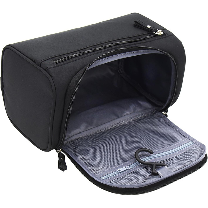 Чоловіча та жіноча косметичка для подорожей з петлею для підвішування. Чорна косметичка-органайзер для гігієнічних засобів.