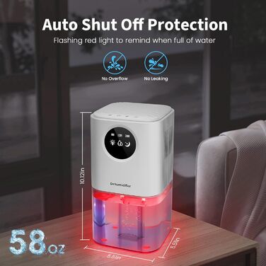 Electric Dehumidifier for Apartment, ANOEPUY 1700ml Dehumidifier Quiet Small Room Dehumidifier with 7 Colors Night Light & Timer for Bedroom, Bathroom, Kitchen, Against Mold, White