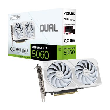 Ігрова відеокарта ASUS TUF Gaming GeForce RTX 5060 OC Edition 8GB GDDR7, біла, PCIe 5.0, DLSS 4