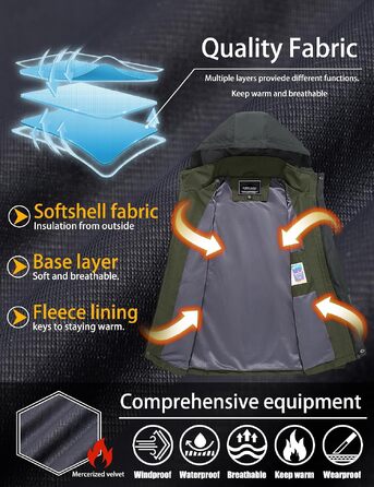 Чоловіча демісезонна куртка TACVASEN Softshell — водовідштовхуюча легка куртка для походів та прогулянок з відстібним капюшоном, армійний зелений, XXL