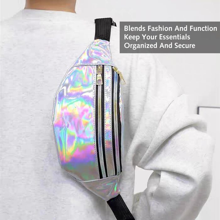 Світловідбиваюча поясна сумочка-фенні-пек, металік, водонепроникна, для жінок, чоловіків, дітей, подорожей, бігу, фестивалів, вечірок (срібляста)