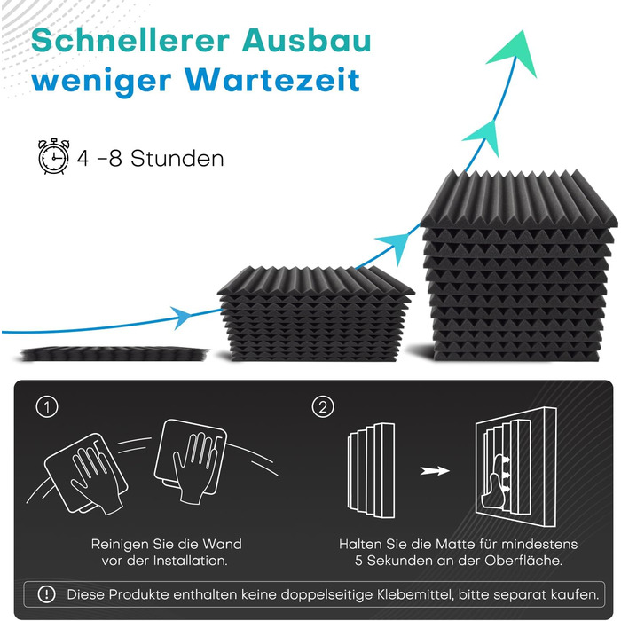 Акустичний поролон Knightsacoustic для звукоізоляції студії, 30x30x2.5 см, чорний, 52 шт — панелі-поглиначі шуму