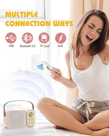 Караоке машина з 2 мікрофонами, портативна Bluetooth колонка для дітей та дорослих, 7 голосових ефектів, ідеально для вечірок та днів народження, рожева