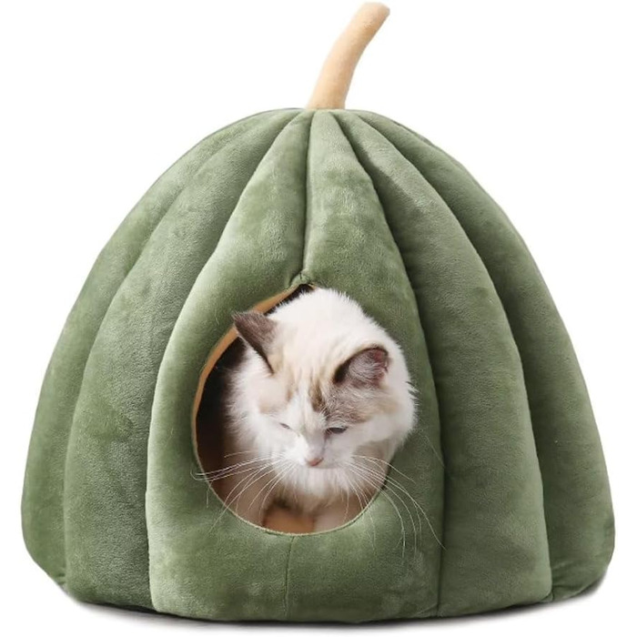Миле ліжко для котів, ліжко-печериця для котів у стилі гарбуза, будиночок для домашніх тварин з знімним подушкою, м'яке напівзакрите ліжко-гарбуз для маленьких та середніх котів
