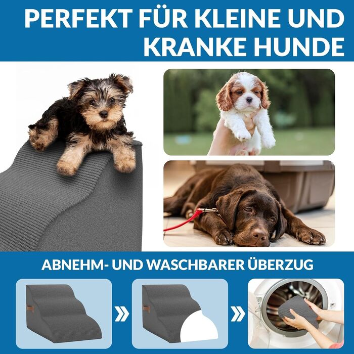 Сходинка для собак Nuraya: 3 сходинки, 40 см, з антиковзким покриттям. Підходить для маленьких собак та котів. Зручна та миється.
