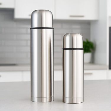 Термос GRÄWE з нержавіючої сталі, 1 л/350 мл, сріблястий | Термокружка, ізотермос, для подорожей, з чашкою, не протікає, придатний для миття в посудомийній машині