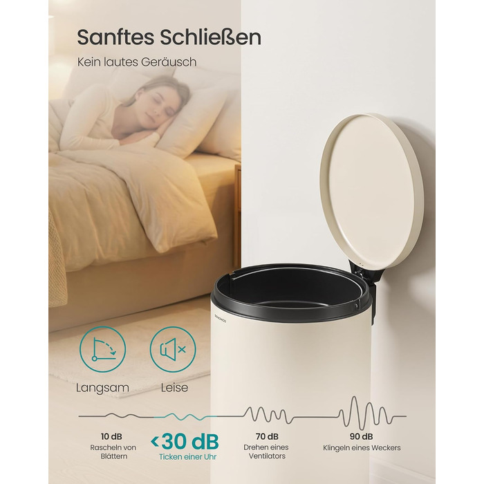 Сміттєвий кошик для кухні SONGMICS з кришкою та системою Soft-Close, бежевий, 30 л