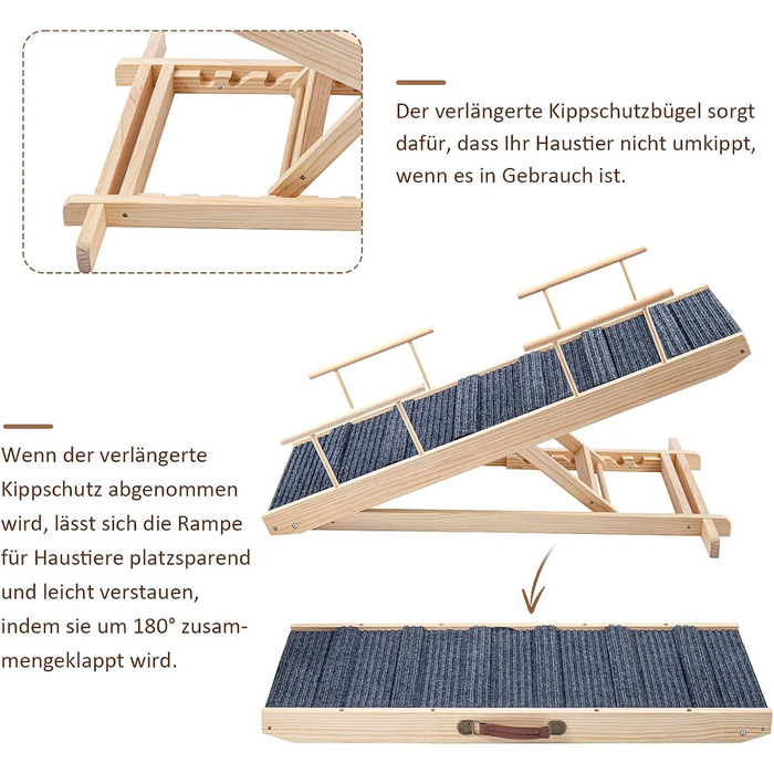 Східці для собак Hunderampe: дерев'яна, складна, регульована, до 100 кг, 30-60 см
