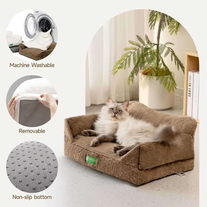 MEWOOFUN Cat Cave Cat Bed for Indoor Cats, Cute Kitten Bed Pet Sofa with Removable, Washable Cover and Anti-Slip Bottom for Small Dogs (White, ) (S, Brown)