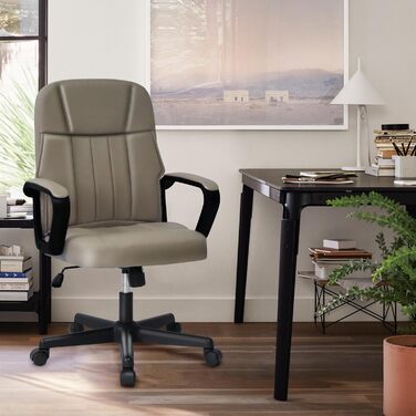 Офісне крісло MIXASTEP з PU-шкірою, регульована висота, поворотне, з підлокітниками, 360° коліщатка, для роботи, навчання, геймінгу (колір шампань)