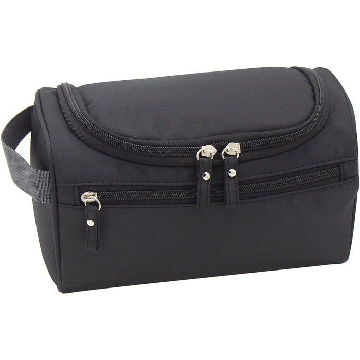 Чоловіча та жіноча косметичка для подорожей з петлею для підвішування. Чорна косметичка-органайзер для гігієнічних засобів.