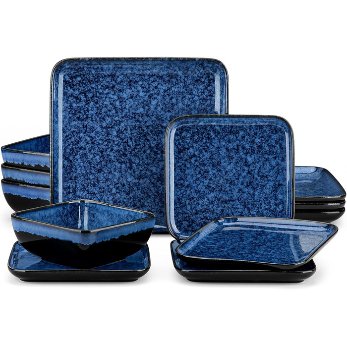 Набір посуду Vancasso Bonita 24 елементи, блакитний, кераміка, сервіз для 6 осіб, ручна робота, з візерунком спіралей