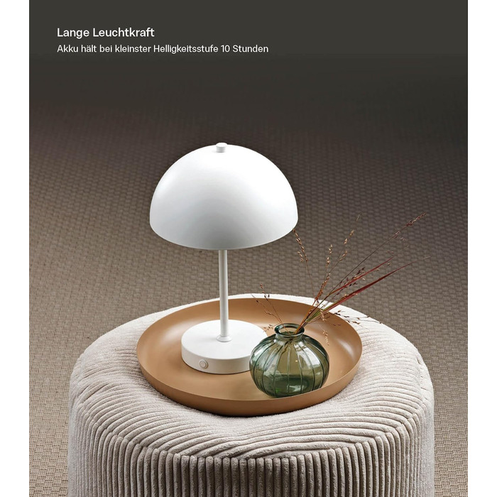 LED настільна лампа Mokebo® 'Leuchtturm' – бездротова, акумуляторна, диммер, USB-C, ретро, металева, тепле світло (Taupe)