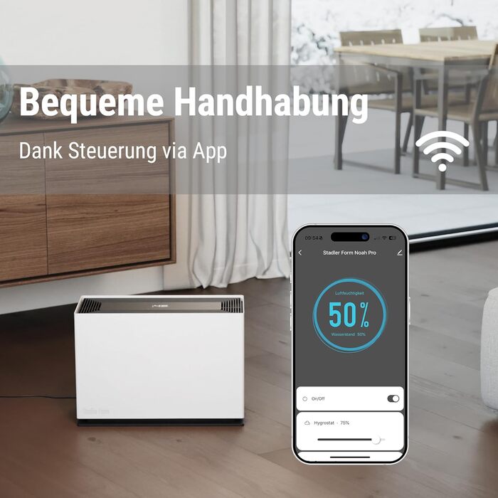 Зволожувач повітря Stadler Form Noah Pro, білий, для великих приміщень (110 м²), WiFi, App, гігростат, тихий