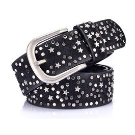 Жіночий шкіряний ремінь з шипами Stern, широкий ремінь для джинсів, регульований (Чорний)