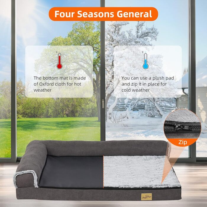 Ортопедичне ліжко для собак BingoPaw великих порід: м'який килимок, зручне диван-корзина, знімний, водонепроникний, ергономічний, розмір XL (120x90x25 см)