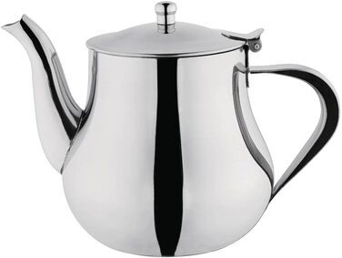 Olympia Stainless Steel Teapot 1 Liter/35 oz, Silver, High-Gloss Polish, Arabian Style Teapot, Heat-Resistant Handle, Hinged Lid, Drip-Free Spout - Commercial Cafe or Home Use, M982