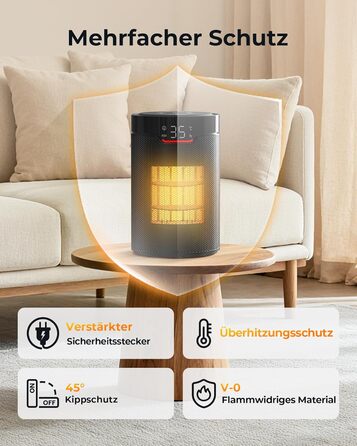 Електричний обігрівач: Економний, 1500W, тихий з таймером, захист від перекидання та перегріву, чорний