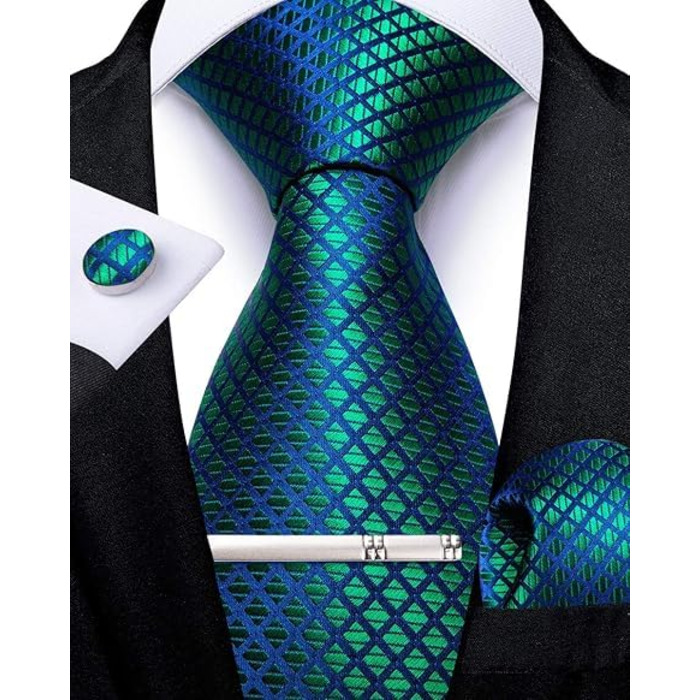 Мужской галстук DiBanGu из шелка с нагрудником и запонками, набор для свадьбы, формальный стиль, цвет: сине-зеленый