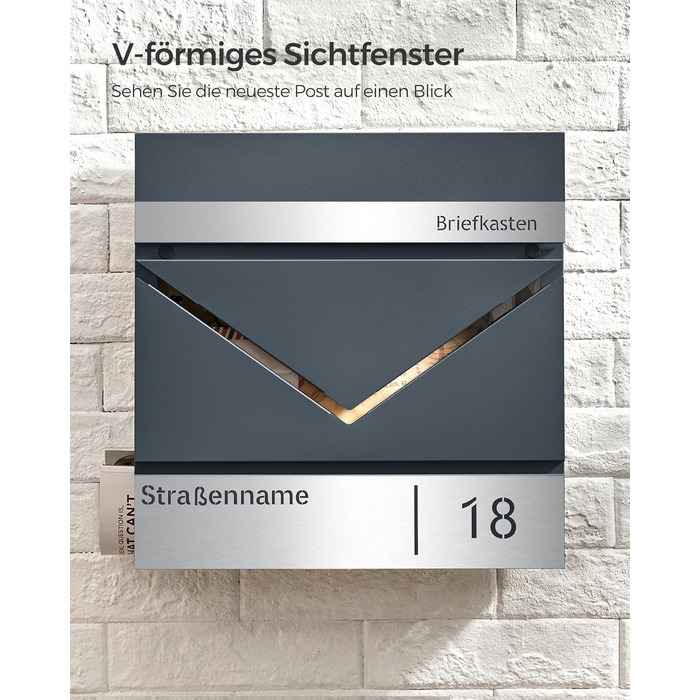 Поштовий ящик SONGMICS з лазерним гравіюванням, антрацит-срібний (GMB081G01) | Персоналізований, з відділенням для газет, V-подібним замком