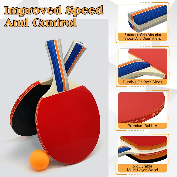 Набір для настільного тенісу Profi: 2 ракетки, м'ячі, сітка, сумка. Підходить для дорослих та дітей, для гри в приміщенні та на вулиці (сірий)