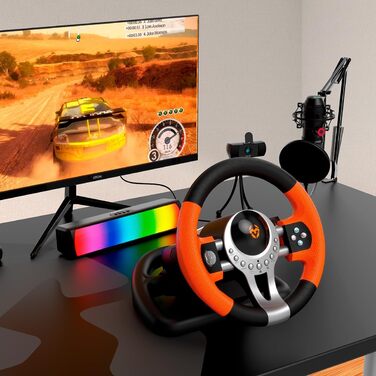 Ігровий кермо KROM K-Driver з педалями та вібрацією, сумісне з PC, PS3, PS4, Xbox One, з перемикачем передач, гачками перемикання та 12 кнопками, USB-порт для гоночних ігор