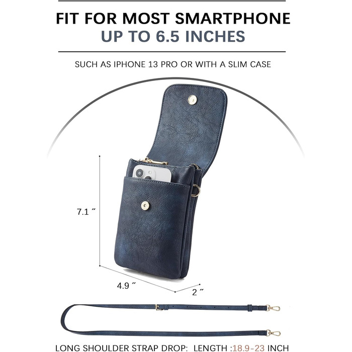 Сумка-клатч BOSTANTEN для телефону через плече, сіра (A-08-blau) з PU шкіри для жінок, гаманець-органайзер