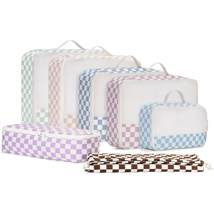 Органайзер для валізи Narwey 7 шт. Набір кубиків для пакування, рюкзак, органайзер для подорожей, сумки для валізи, аксесуари для подорожей (Смугастий) (A-комбінований Checker)