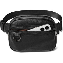 Чоловіча та жіноча поясна сумка, 2 л, веганська шкіра, коричнева, 8 дюймів, для подорожей, піших прогулянок, бігу. Модна бананка (чорна)