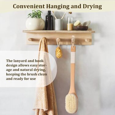 Щітка для спини з довгою ручкою, 43 см: для душу, ванни, видалення відмерлої шкіри, целюліту, покращення лімфодренажу