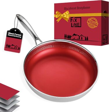 FIXLINE Black Forest Non-Stick Fry Pan - 28cm - RED Design - PTFE-Free - Compatible with All Cooktops (Including Induction) - Oven Safe up to 250°C - Easy to Clean - Ideal Gift