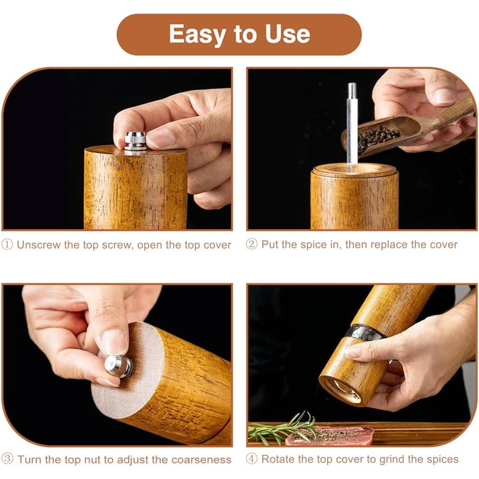 Механічна млинка для солі та перцю з керамічним жорном, регульована ступінь помелу, набір 2 шт. з підставкою, висота 21,5 см