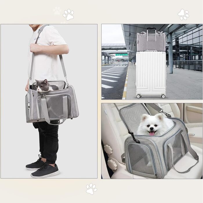 Транспортна сумка для кота, 5 кг, складана переноска для кота з плечовим ременем, переноска для котів та собак, сіра (L)