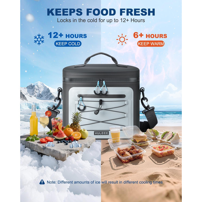 Чорна ізольована сумка-холодильник 24L для пікніків, пляжу, кемпінгу та транспортування продуктів