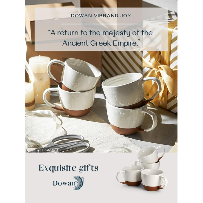 DOWAN Mug Set of 4 - 530 ml Stylish Coffee Mug Set Modern - Dishwasher and Microwave Safe, Scratch-Resistant - Tea and Coffee Cup Set Porcelain - Alabaster White
