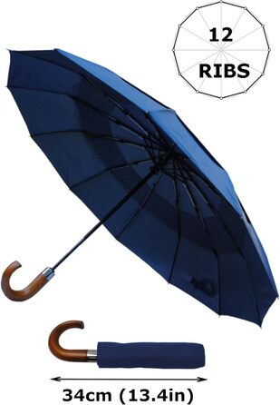 Чоловічий парасолька COLLAR AND CUFFS London 80KPH з автоматичним відкриванням, компактна, вітростійка, з дерев'яною ручкою, темно-синього кольору