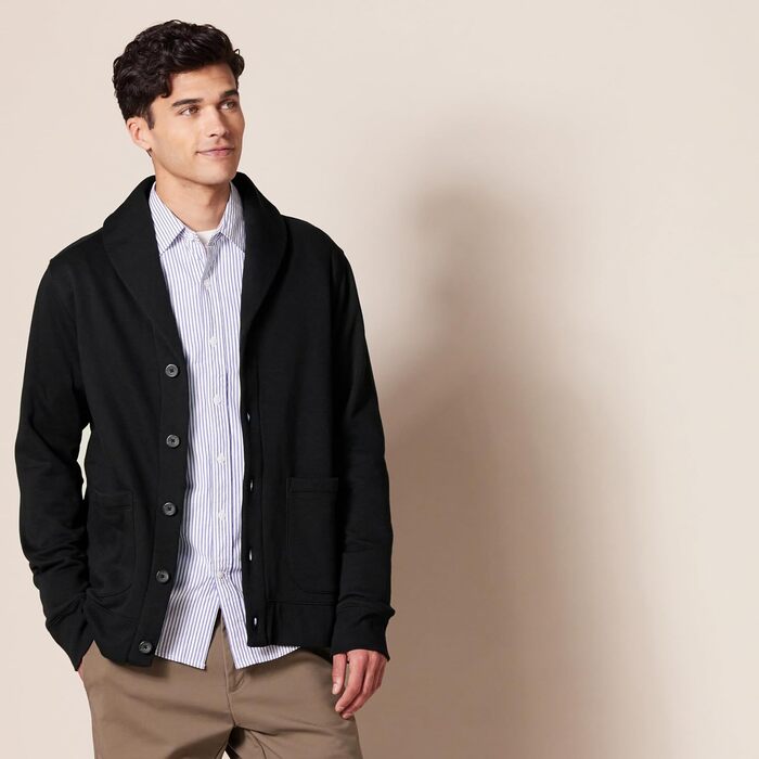 Чоловіча в'язана жилетка Amazon Essentias з капюшоном та коміром-шарфом (M, Чорний)