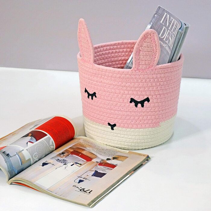 Милий маленький кошик з бавовняного шнура T&T Homewares для зберігання, прання, дитячої кімнати, іграшок, кота, собаки, рослин, рожевий заєць