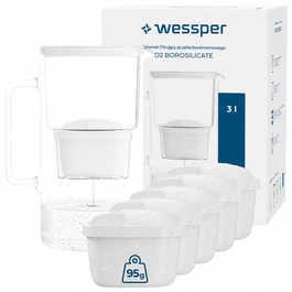 Скляний фільтр-кувшин Wessper D2 з боросилікатного скла, 3 л, білий + 6 фільтрів