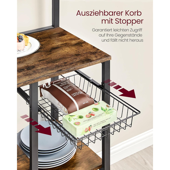 Стелаж кухонний VASAGLE KKS026B01, вінтажний, з магнітною смугою для ножів, кошиком та тримачем для рушників