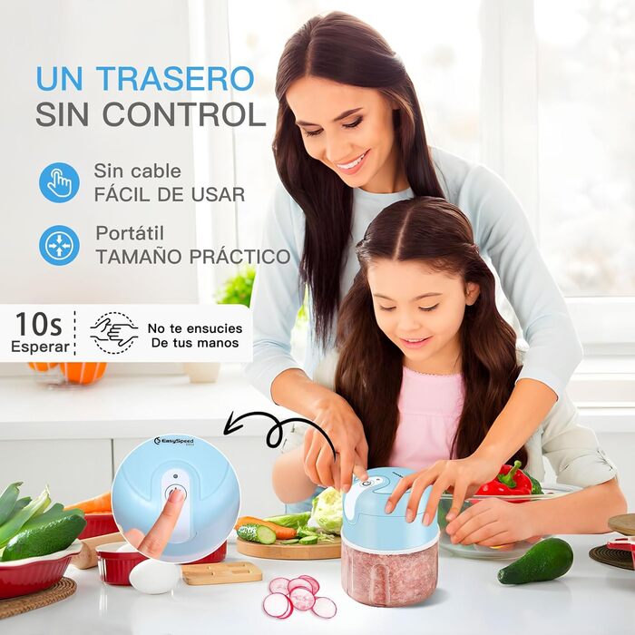 Електричний міні-подрібнювач EASYSPEED Zerkleinerer: 250 мл, для м'яса, овочів, дитячого харчування, кемпінгу (блакитний)