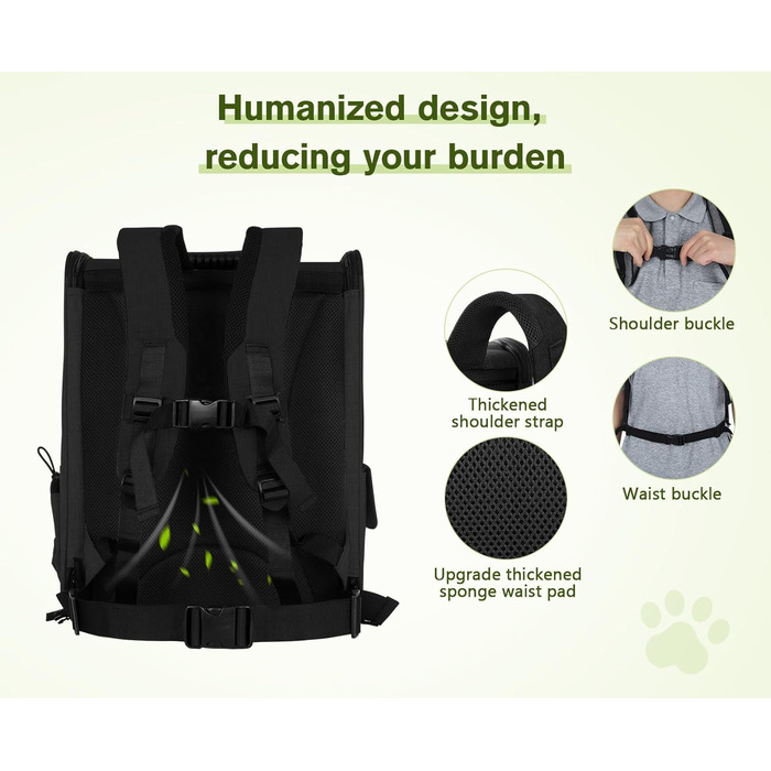 Pecute Pet Carrier Backpack with Mesh Window - Portable & Foldable Cat & Dog Carrier Bag - Breathable, Lightweight, Waterproof Oxford Cloth - Large Capacity, Non-Slip, Black, Classic Mesh (L)
