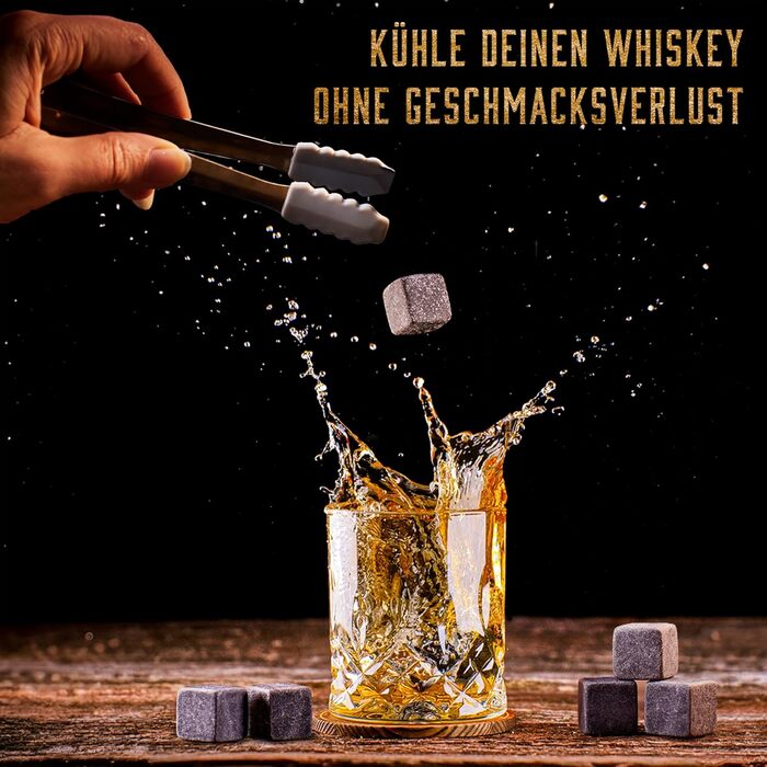 Набір для віскі WHISISKEY: 18 каменів та щипці - подарунок для чоловіка, аксесуари для віскі, багаторазові кубики льоду