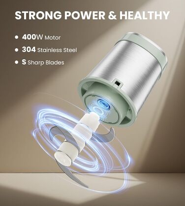 Електричний подрібнювач для кухні ESoundvol 400W з чашею 2л та 4 лезами з нержавіючої сталі для м'яса, овочів, горіхів, дитячого харчування