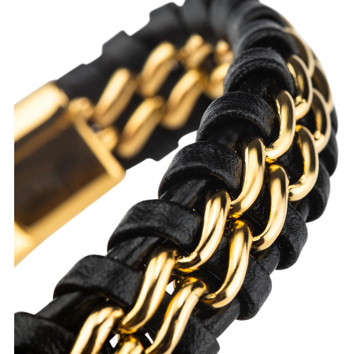 Чоловічий браслет SERASAR Premium з натуральної шкіри та нержавіючої сталі | Магнітна застібка, коробка, подарунок (17см, золото)