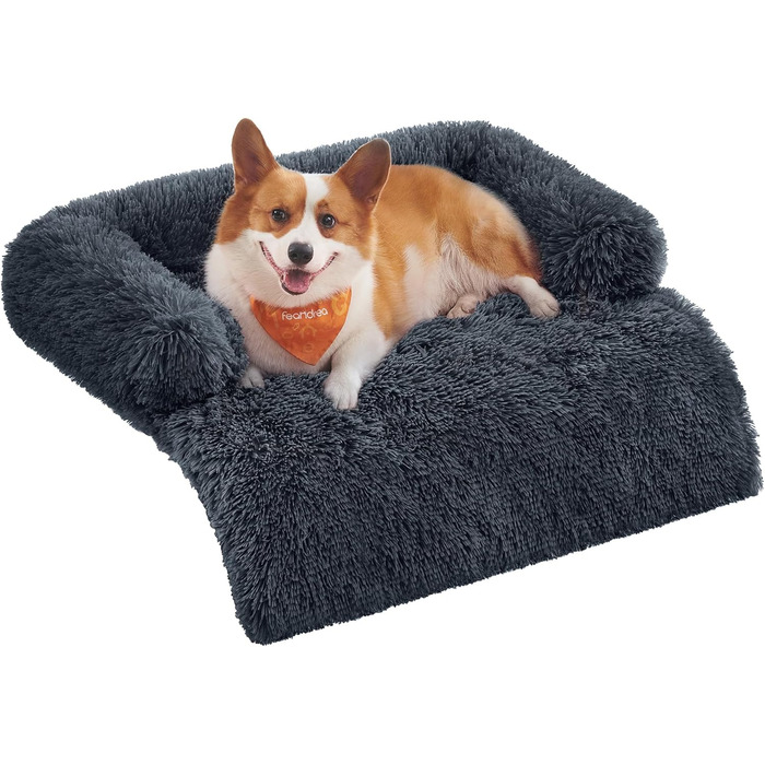 Ліжко для собак Feandrea FluffyHug, м'яка плюшева, 80x75x16 см, сірий Ombré, для собак малого та середнього розміру